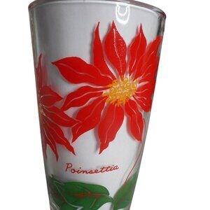 MCM  Boscul Peanut Butter Glass Tumbler Dark Red Poinsettia Estate find 5" #9
